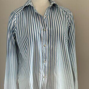 Mossimo Women's Long Sleeve Blue Striped Ombre Button Down Shirt, Size XS